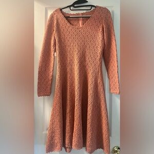 Picardo knits 1980s coral peach Knit Sweater Dress vtg vintage sheath sheer 70s